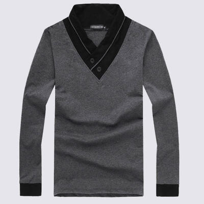 

Spring Cotton Large Size Slim Elastic V Neck Long Sleeve Mens T-Shirt Male Tee Tops