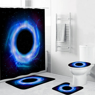 

Toponeto 4PCS Non Slip Toilet Polyester Cover Mat Set Bathroom Shower Curtain