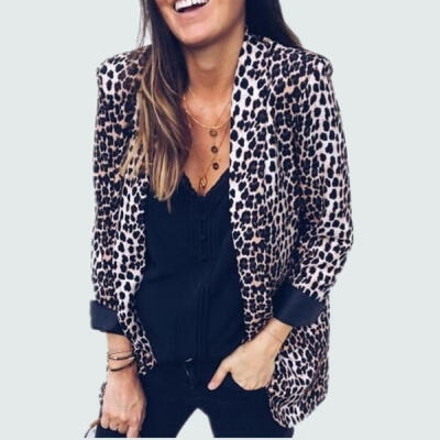 

Fashion Women Slim OL Suit Casual Blazer Leopard Jacket Long Sleeve Coat Outwear