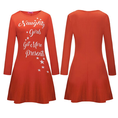 

BOFUTE New Europe America Womens Clothing O-Neck Printing Skirt Christmas Clothing Long Sleeve Dress 1255