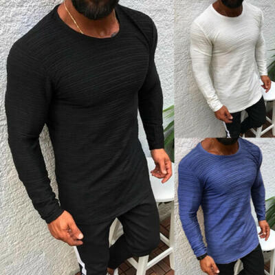 

USA Mens Long Sleeve T-shirt Tops Solid O-Neck Slim Fit Shirts Tops Sweatshirt