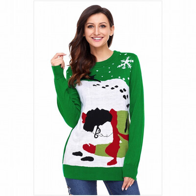 

Round neck long sleeve cartoon character wool pullover casual knit sweater