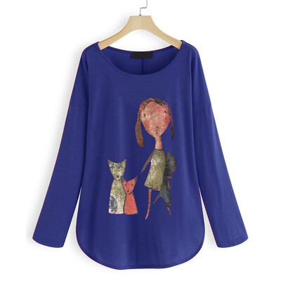 

Starmoon Womens Autumn Casual Plus Size Loose O-Neck Character Print Tunic Shirt Blouse