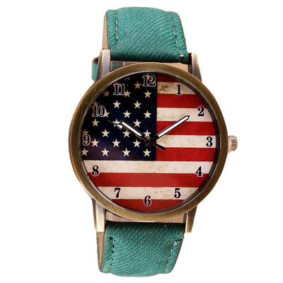 

Luxury Watch Women American Flag pattern Leather Band Analog Vogue Wrist Quartz Watchesbayan kol saati montre femme 533