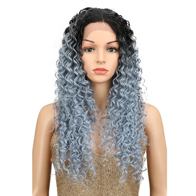 

Noble 30 Inches Synthetic Curly Wigs Blonde Brown Colors Long Afro Kinky Curly Hair Middle Part Lace Front Wig