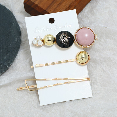 

Pearl Hair Clip Set Pearl Hairpin Pearl Hairpin Clock Word Clip Three-piece Sweet Candy Color Hairpin Headdress Accessories