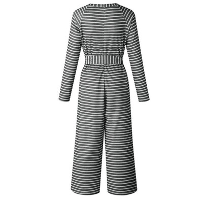 

Starmoon Women Long Sleeve Round Neck Pants Stripe Ladies Leotard Jumpsuit Rompers