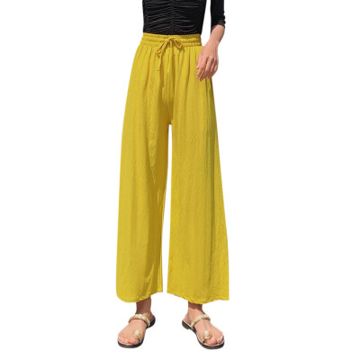 

Fashion Women Cotton Linen Blend Long Pants Casual Wide Leg Beach Loose Trousers