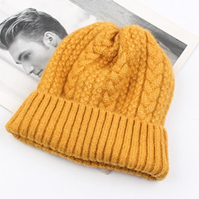 

Women Thick Twist Thread Knitted Beanies Hat Ribbed Autumn Winter Baggy Crochet Cap Warm Skullies Headwear