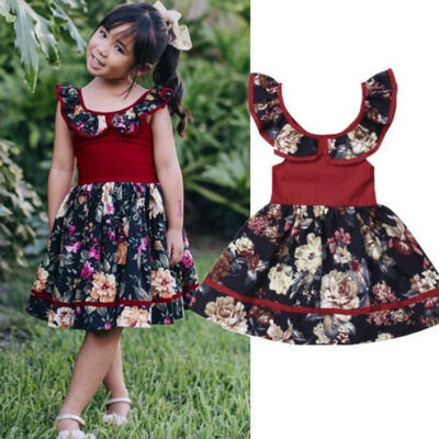 

Newborn Baby Girls Xmas Toddler Floral Sleeveless Dress Wedding Party Princess Dress