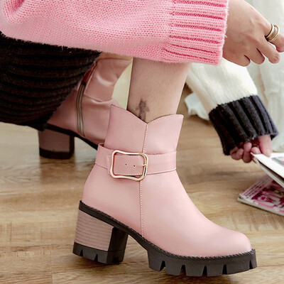 

Rose Womens Casual Bare Double Buckle Boots Square Square Heel Ankle Short Booties