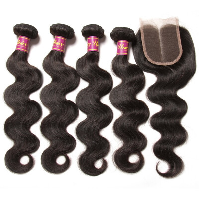 

UNice 8A Peruvian Virgin Hair Body Wave 4 Bundles with Lace Closure 44