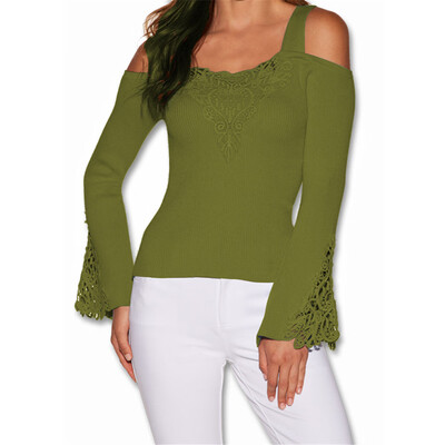 

Nomeni Women Casual Off Shoulder Lace Patchwork T-shirts Blouse Tops