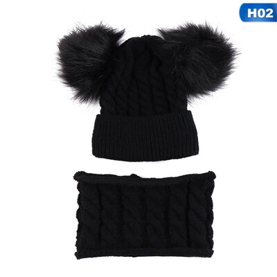 

2019 New Winter Hat Scarf Set For 0-2 Years Boys Girls Children Cotton Warm Pom Poms Twist Pattern Solid Color Cute Unisex Hat