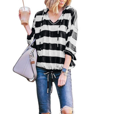 

Starmoon Womens Casual Stripe Long Sleeve Thin Hoodie Pullover Tops Blouse