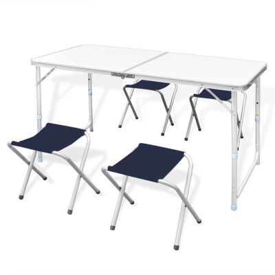 

Foldable Camping Table Set with 4 Stools Height Adjustable 472"x236"