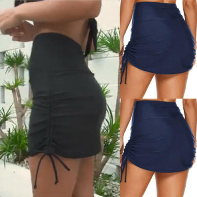 

US Womens Shirred High Waisted Swim Skirt Tie Side Bikini Tankini Mini Dress