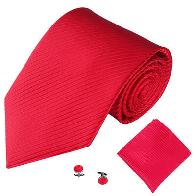 

Solid Color Stripe Jacquard Business Men Necktie Handkerchief Cuff Links Set