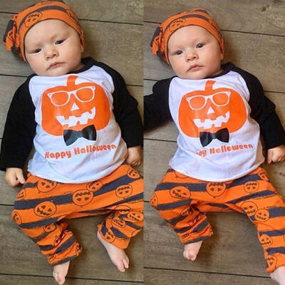 

Infant Baby Boy Girls Pumpkin Halloween Costume Clothes T Shirt Leggings Outfit