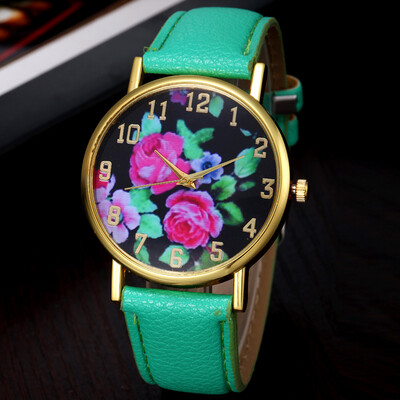 

Flower Peony Printed Womens Quartz Watch Ladies Wristwatch Leather band Top Brand harajuku Relogio Feminino Dropshipping