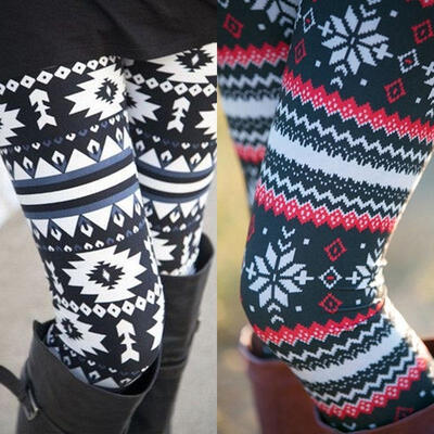 

Women Ladies Warm Winter Knit Snowflake Leggings Xmas Tight Fleece Stretch Pants