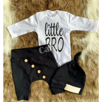 

US Newborn Baby Boy Outfit Clothes Little Bro Tops RomperPants LeggingsHat Set