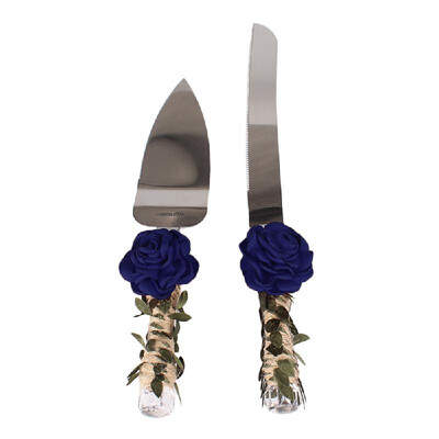 

Stainless Steel Wedding Cake Knife & Server Set Crystal Handle with Artificial Rose Flower Cake Cutter for Wedding Anniversary Bir