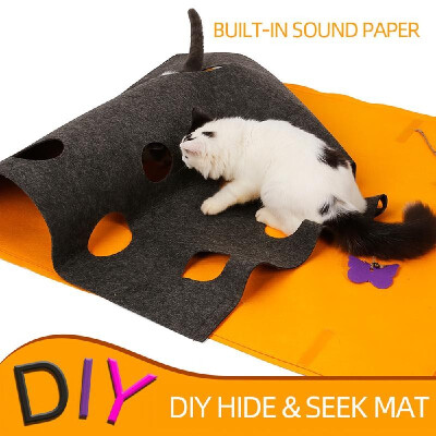 

Cat Felt Play Mat DIY Hide&Seek Carpet with Holes Collapsible Scratch-Resistant for Cats