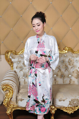 

Sexy Womens Lady Satin Peacock Kimono Dressing Gown Long Bath Robe Night Dress