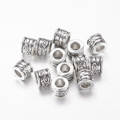 

Antique Silver Tone Column Large Hole Beads Tibetan Style European Beads for DIY Jewelry Lead Free&Cadmium Free