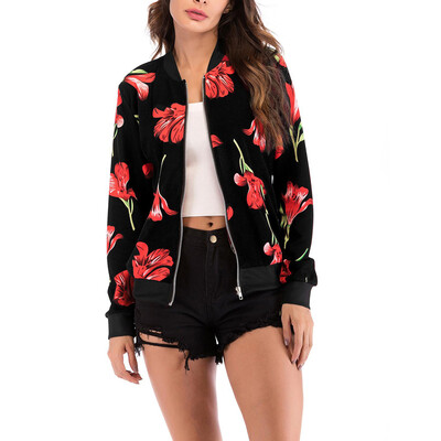 

Women Long Sleeve Zipper Coat Printed Casual Blazer Loose Outwear Party Cardigan