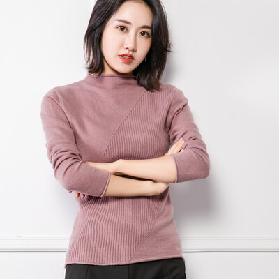 

QIANMUCHUN female curled half-high collar cashmere woolen sweater fashion 5786