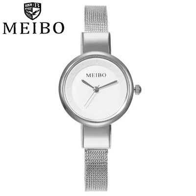 

MEIBO Fashion Women Spuer Slim Silver Mesh Belt Quartz Watch Casual Ladies Stainless Steel Watch Clock Relogio Feminino 533