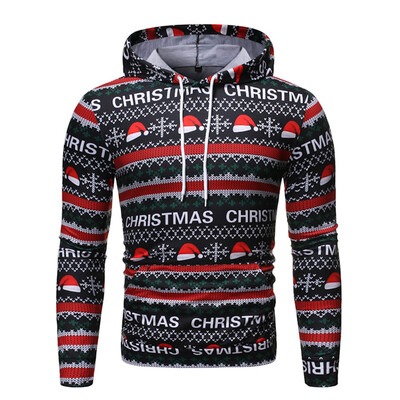 

Toponeto Mens Fashion New Style Christmas 3-D Printed Long-Sleeved Cap And Blouse