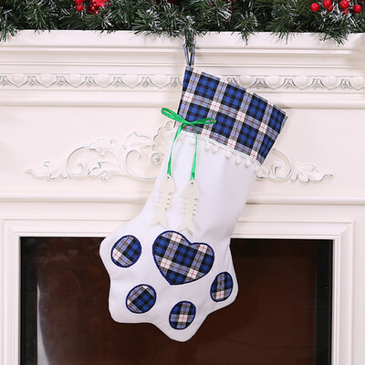 

Bestparty Red Blue Plaid Pet Christmas Stocking Dog Cat Claw Christmas Gift Bags Xmas Tree Ornaments New Year Decoration