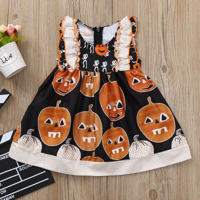 

Infant Toddler Baby Girls Pumpkin Print Ruched Dresses Halloween Costume Outfits