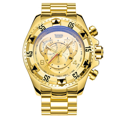 

personality men stainless steel big watches golden fashion male top luxury quartz watch American style calendar clock