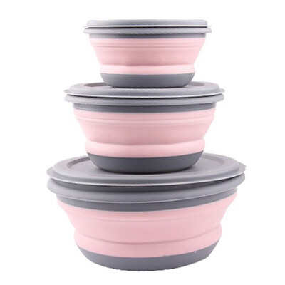 

3PCS Portable Silicone Bowl Folding Bowl Salad Dish With Lid Lunch Box Instant Noodle Bucket Kitchen Picnic
