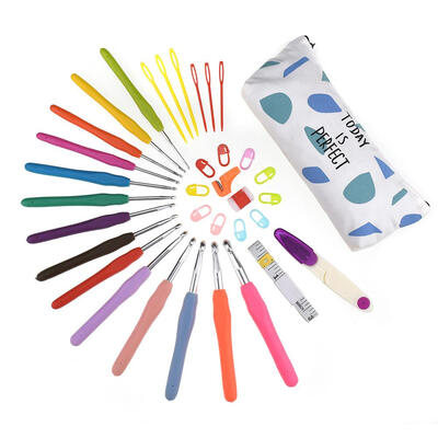 

14pcs TPR Soft Handle Aluminum Crochet Hooks Stitching Knitting Needles Set