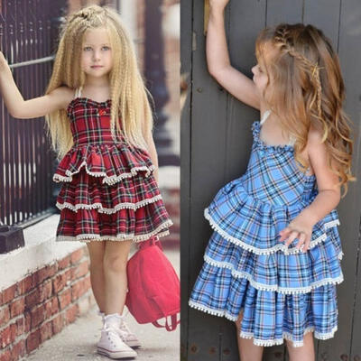 

Fashion Kids Girls Skirts Baby Princess Lace Plaid Layered Party Bridesmaid Dresses