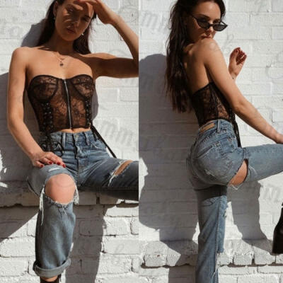 

Sexy Summer Women Off Shoulder Tank Lace Vest Blouse Beachwear Crop Top Shirt