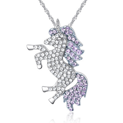 

Womens Shiny Crystal Rhinestone Unicorn Pendant Necklaces Animal Horse Neck Lace for Female Girl Fashion Jewelry