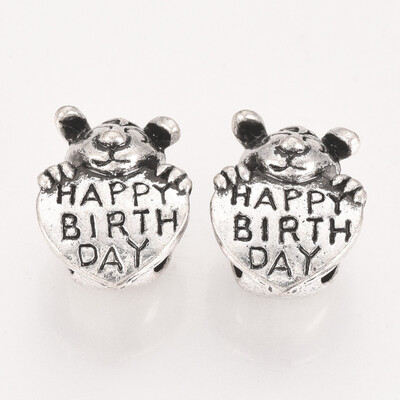 

Tibetan Style Alloy European Beads Large Hole Beads Bear with Happy Birthday Antique Silver 12x155x9mm Hole 5mm