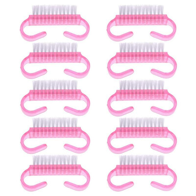 

10pcs Nail Cleaning Brushes Pink Plastic Handle Dust Remover Manicure Tools