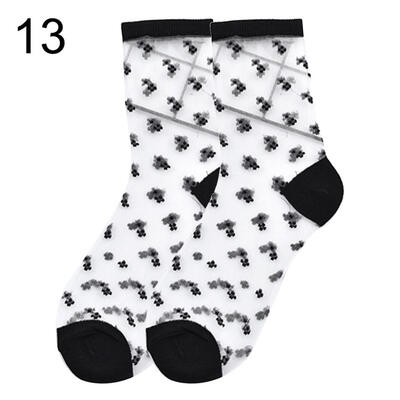 

Striped Heart Dots Bow Women Summer Ultra Thin Transparent Over Ankle Socks