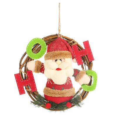 

Cartoon Christmas Pendant Decorative Rattan Doll Hanging Wreath Ornaments Santa ClausSnowmanReindeer Christmas Decorations