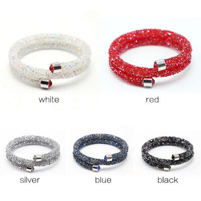 

Double Wrap Crystal Open Cham Love femme Bracelets Rhinestone Women Bangle