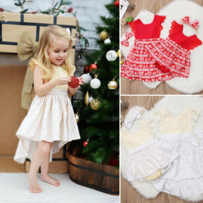 

US Stock Newborn Kid Baby Girl Christmas Lace Deer Romper Dress Bodysuit Outfits