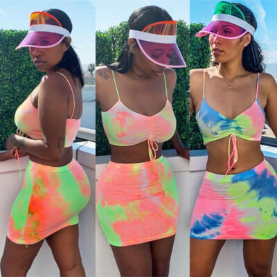 

US Womens Boho Short Mini Skirts Crop Top Evening Party Beach Dress Bodycon Set