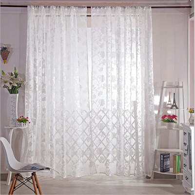 

Gobestart Leaves Sheer Curtain Tulle Window Treatment Voile Drape Valance Fabric